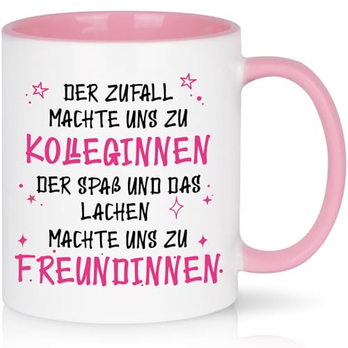 CHUIN DRUCK Abschiedsgeschenk für Kollegin Tasse mit Spruch der Zufall Machte Uns zu Kolleginnen Jobwechsel Kaffeetasse für Kollegin Neuen Job Abschied Tasse, 320ml Rosa-2 von CHUIN DRUCK