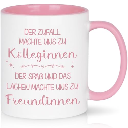 CHUIN DRUCK Abschiedsgeschenk für Kollegin Tasse mit Spruch der Zufall Machte Uns zu Kolleginnen Jobwechsel Kaffeetasse für Kollegin Neuen Job Abschied Tasse, 320ml Rosa von CHUIN DRUCK