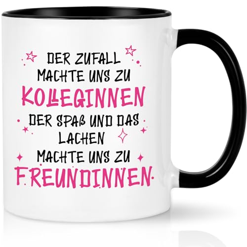 CHUIN DRUCK Abschiedsgeschenk für Kollegin Tasse mit Spruch der Zufall Machte Uns zu Kolleginnen Jobwechsel Kaffeetasse für Kollegin Neuen Job Abschied Tasse, 320ml Schwarz-2 von CHUIN DRUCK