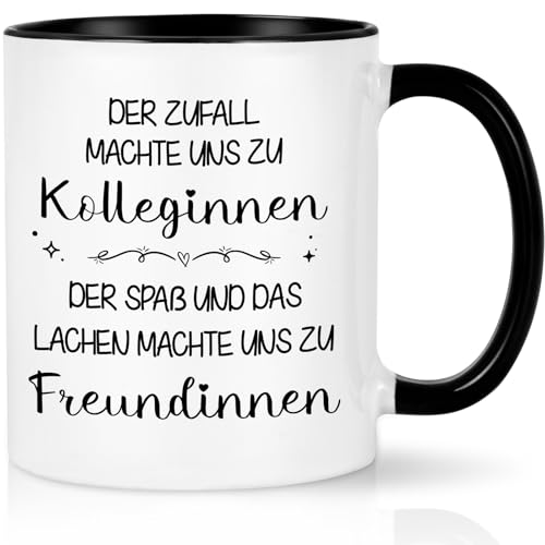 CHUIN DRUCK Abschiedsgeschenk für Kollegin Tasse mit Spruch der Zufall Machte Uns zu Kolleginnen Jobwechsel Kaffeetasse für Kollegin Neuen Job Abschied Tasse, 320ml Schwarz von CHUIN DRUCK