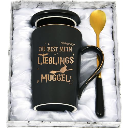 CHUIN DRUCK Kaffee Tasse mit Spruch Du bist mein Lieblings Muggel - Kaffeetasse als Zauberhafte Geschenk für Fantasy Fans Freunde/in Geburtstaggeschenk Weihnachtengeschenk, 400ml Schwarz von CHUIN DRUCK