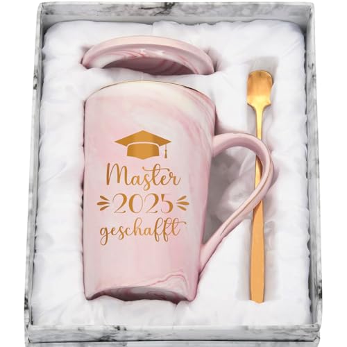 CHUIN DRUCK Master Bestanden Geschenk Tasse Prüfung Bestanden Geschenk Abschluss Geschafft Master 2025 Kaffeetasse Geschenkidee für Bestandene Prüfung Abschluss, 400ml Rosa von CHUIN DRUCK
