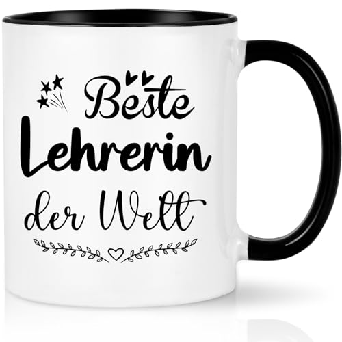 CHUIN DRUCK Tasse Geschenk für Beste Lehrerin der Welt Abschiedsgeschenk Lehrerin Geschenk Tasse Abschied Grundschule Lehrerinnen Abschied Ruhestand, 320ml Schwarz von CHUIN DRUCK