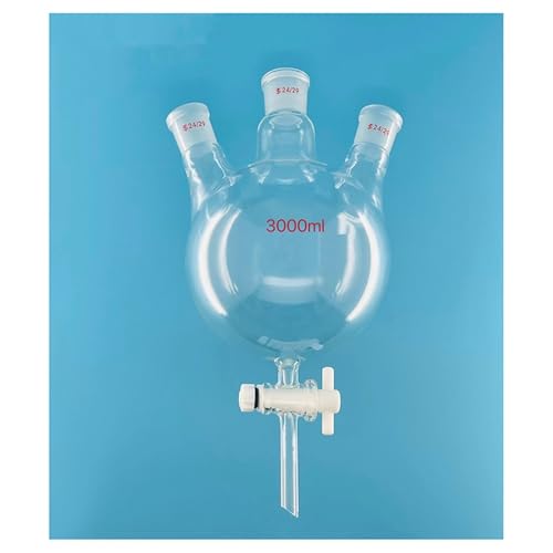 3000 ml 24/29X3 Dreihals-Rundkolben mit PTFE-Kolbenschalterventil von CHUIXISH