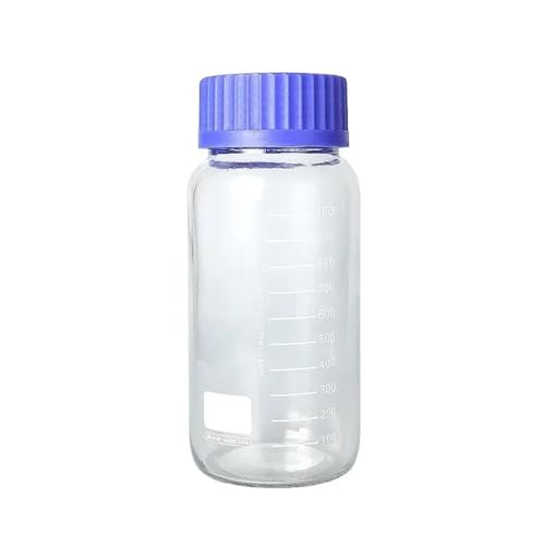 GL80 GL70 Klare Flasche mit großer Öffnung und blauem Deckel, Reagenzflasche, Probenflasche aus Glas, breite Flasche mit Skala(GL70 1000ML PTFE) von CHUIXISH