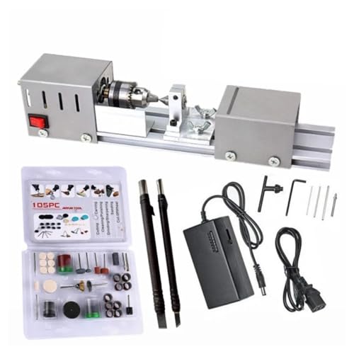 Verbesserte Mini-Drehmaschine Perlen Polierer Maschine Bearbeitung for Tisch Holzbearbeitung Werkzeug Drehmaschine Standard-Set 12V-24V 96W(Basic T1) von CHUIXISH