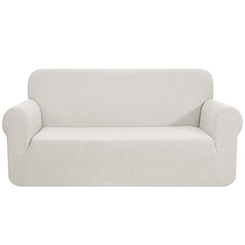 CHUN YI 1 Stück Elastischer Sofabezug für 2 Sitzer, Anti-Rutsch-Schutz, verstellbar, Jacquard-Stoffbezug aus Polyester und Spandex (2 Sitzer, Elfenbein) von CHUN YI