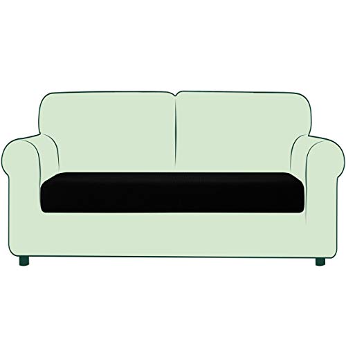 CHUN YI 1 Stück Sofa Sitzkissenbezug Stretch Sitzkissenschutz Elastischer Husse Überzug für Sofa Sitzkissen rutschfest Stoff Möbelschutz(2-Sitzer,Schwarz) von CHUN YI