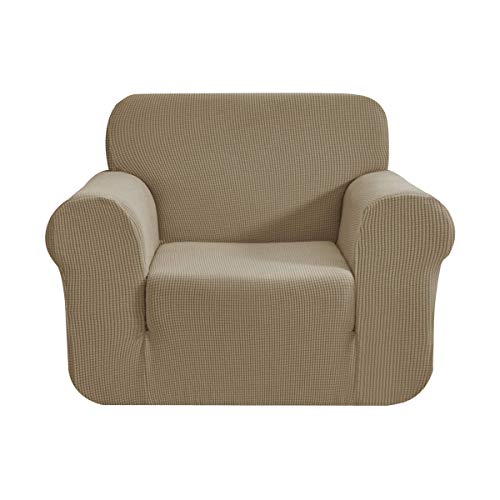 CHUN YI 1-Stück Sofabezug Sofa Überwürfe Jacquard Elastische Sesselbezug Stretch Spandex Couchbezug Sofahusse Sofa Abdeckung (Sand, 1-sitzer) von CHUN YI