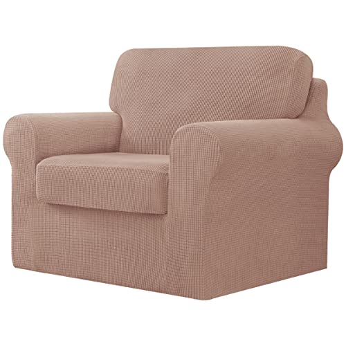 CHUN YI 3-teiliger Stretch-Sofabezug, 1-Sitzer, mit einem separaten Kissen und Rückenlehnen, stilvoller Jacquard-Spandex-Stoff, Sofabezug für Wohnzimmermöbelschutz (1-Sitzer, Kamelfarben von CHUN YI