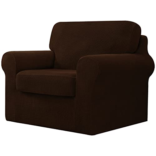 CHUN YI 3-teiliger Stretch-Sofabezug, 1-Sitzer, mit einem separaten Kissen und Rückenlehnen, stilvoller Jacquard-Spandex-Stoff, Sofabezug für Wohnzimmermöbelschutz (1-Sitzer, Schokolade) von CHUN YI