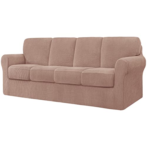 CHUN YI 9-teiliger Stretch-Sofabezug, 4-Sitzer, mit Vier separaten Kissen und Rückenlehnen, stilvoller Jacquard-Spandex-Stoff, Sofabezug für Wohnzimmermöbelschutz (4-Sitzer, Kamel) von CHUN YI