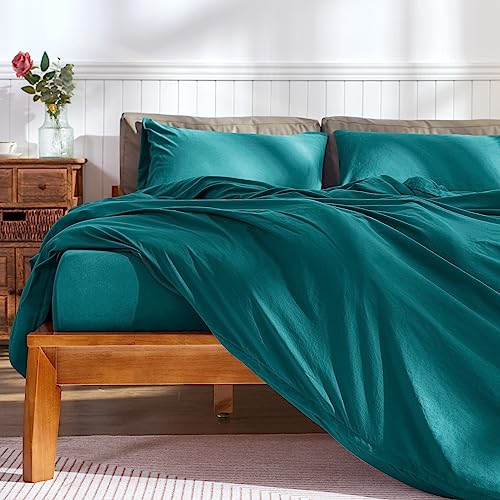 CHUN YI Bettwäsche-Set für Doppelbett, 100% Gewaschene Mikrofaser, einfarbiges Bettwäscheset mit Reißverschluss und 8 Eckbändern, atmungsaktiv und ultraweicher Bettbezug mit Kissenbezügen (Blaugrün, von CHUN YI