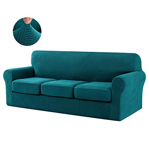 CHUN YI Elastischer Sofabezug, separater Kissenbezug für 3 Sitzer, schmutzabweisender Sesselbezug, universell, für Sofa, Stoff oder Jacquardgewebe aus Polyester und Spandex (3-Sitzer, Blau-1) von CHUN YI
