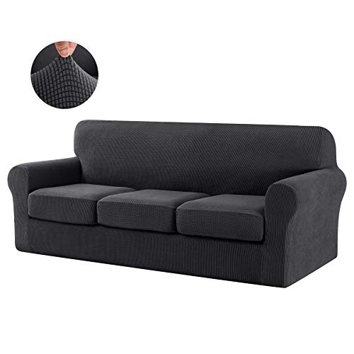 CHUN YI Elastischer Sofabezug für 3 Sitzer, separater Sofakissenbezug, schmutzabweisend, universal, für Sofa, Stoff oder Jacquardgewebe aus Polyester und Spandex (3-Sitzer, Grau) von CHUN YI