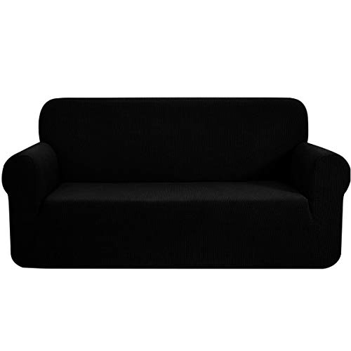 CHUN YI Sofabezug Sofa Überwürfe Jacquard Elastische Sesselbezug Stretch Spandex Couchbezug Sofahusse Sofa Abdeckung (Schwarz, 2-Sitzer) von CHUN YI
