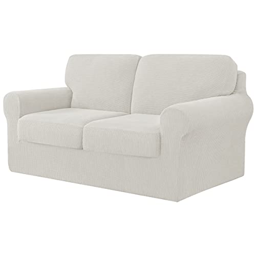 CHUN YI Sofabezug Stretch Sofa Überwürfe mit separaten Kissen- und Rückenbezügen Elastisch Sitzkissenbezug Sofahusse Couchbezug Wohnzimmer Dekor(Elfenbein,2 Sitzer) von CHUN YI