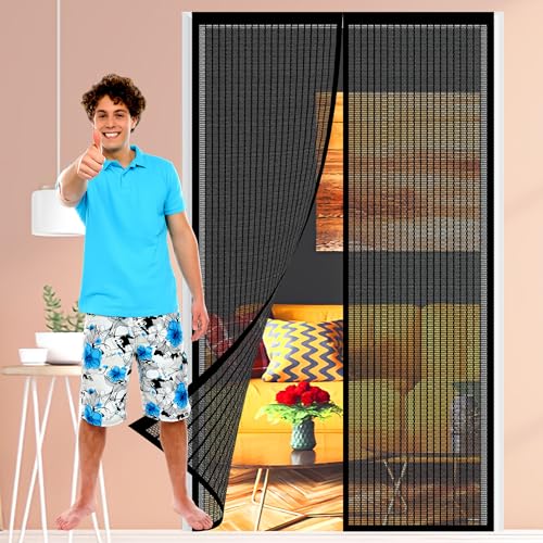 Fliegengitter Balkontür Magnet 102 x 206 cm Magnet Insektenschutz Schützt vor Fliegen, Mücken & Insekten für Balkontür Terrassentür Kellertür, Schwarz von CHUNRONG