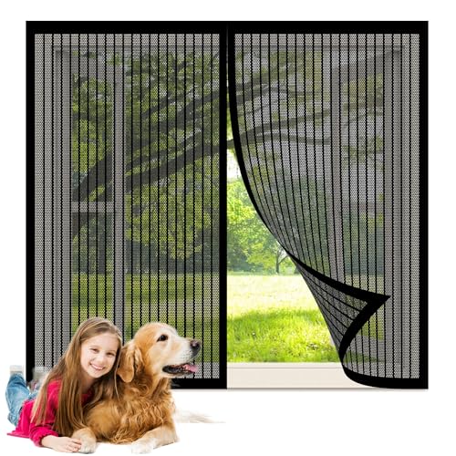 Fliegengitter Fenster 112 x 196 cm Insektenschutz Magnet Fliegenvorhang Ohne Bohren Automatische Schließung für Terrassentür Und Fenster, Schwarz von CHUNRONG