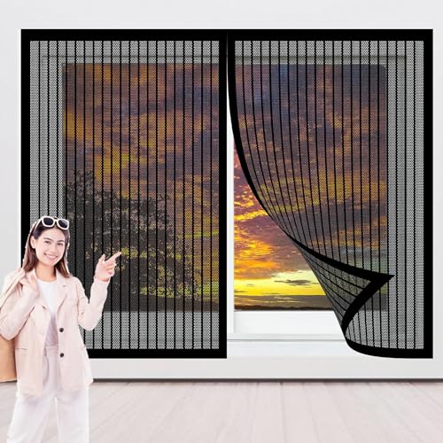 Fliegengitter Fenster Magnet für Innen 164 x 145 cm Insektenschutz Feines Undurchdringliches Gitter Ohne Bohren Kinderleichte Montage für Terrasse Schlafzimmer Usw., Schwarz von CHUNRONG