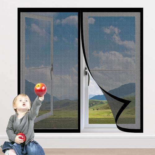 Fliegengitter Fenster Magnetband 134 x 102 cm Insektenschutz Magnet Fliegenvorhang Ohne Bohren Automatische Schließung für Terrassentür Und Fenster, Schwarz von CHUNRONG