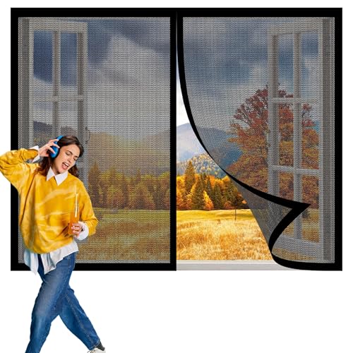 Fliegengitter Fenster Magnetband 97 x 228 cm Insektenschutz Magnet Fliegengitter Ohne Bohren Automatische Schließung für Insektenschutz Fenstergitter, Schwarz von CHUNRONG