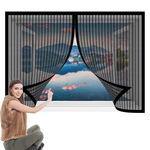 Fliegengitter Fenster Magnetisch 83 x 130 cm Insektenschutz Mückennetz Fliegengitter Balkontür Ohne Bohren Magnetische Adsorption für Verschiedene Französische Fensteren, Schwarz von CHUNRONG