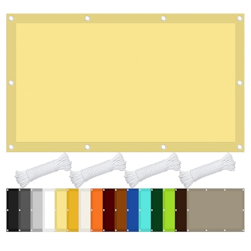 Sonnensegel Wasserdicht Quadratisch 120 x 300 cm Premium PES Polyester Imprägniert Markisenstoff Markise mit Ösen Und Befestigungsseile für Patio Hinterhof Rasengarten, Sandgelb von CHUNRONG