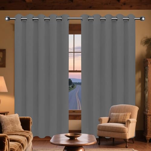 Wohnzimmer Gardinen mit Ösen 208 x 180 cm Wärmeisolierend Kälteschutz Sonnenschutz Vorhang Blickdicht Gardinen Vorhänge Blackout Curtains mit Ösen, Waschbar für Wohnzimmer, Dunkelgrau von CHUNRONG
