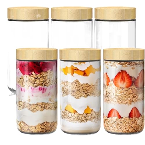 CHUNXVLI Aufbewahrungsglas 6 Stück Glas Gars Lebensmittel Vorratsbehälter Mit Deckel for Meal Prep Vorratsgläser Küche(750ml) von CHUNXVLI