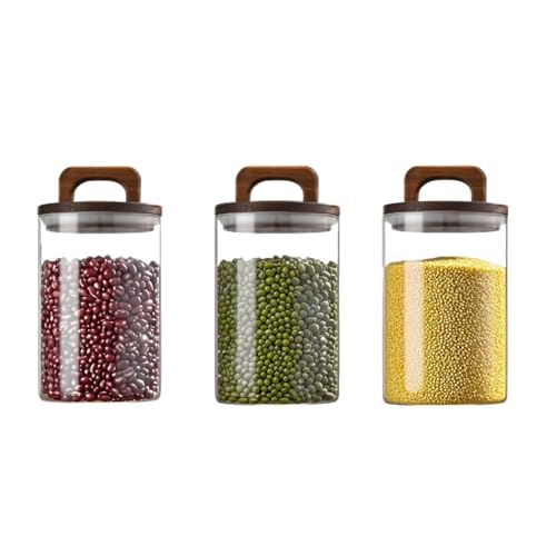 CHUNXVLI Aufbewahrungsglas Set Mit 3 Großen Glasbehältern Mit Holzdeckel For Reiszucker Vorratsgläser Küche(1000ml) von CHUNXVLI