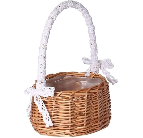CHUNXVLI Picknickkorb Ausflugskorb Korb Korb Picknick Rattan Griff Garten Beere Set Mädchen Home Hochzeitsdeko Spitze(11 * 9 * 20cm) von CHUNXVLI