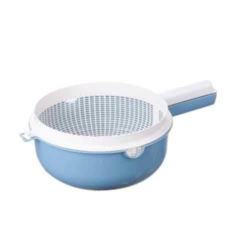 CHUNXVLI Schaumlöffel Küchensieb Abtropfkorb, Selbstentleerendes Obstsieb, Abflusssieb, Küchenutensilien Zum Kochen Frittieren(Blue) von CHUNXVLI