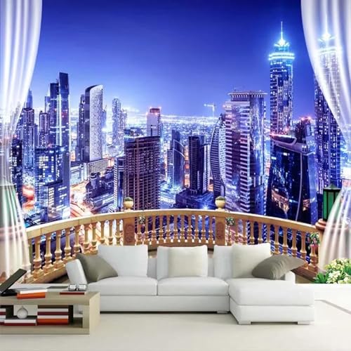 3D-Fototapete Fenster Stadtnachtansicht Wandbild Wandmalerei Tapete Heimdekoration geeignet für Wohnzimmer Schlafzimmer von CHUNYAGOK