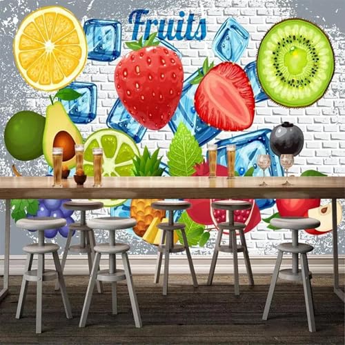 3D-Fototapete Ziegelwand Zitrone Erdbeere geeignet für Obstladen Restaurant Milchteeladen Wanddekoration Wandbild modern von CHUNYAGOK