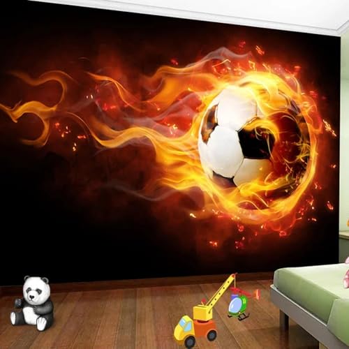 3D-Wandbild, kreative Fußball-Flammen-Fototapete, geeignet für Kinderzimmer, Wohnzimmer, Schlafzimmer, Dekorationspapier von CHUNYAGOK
