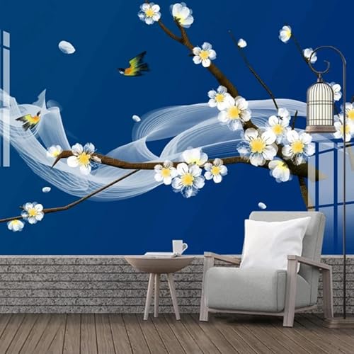3d wallpaper wandbild neue China kreative blumen und vögel blau schlafzimmer wohnzimmer wanddekoration malerei foto von CHUNYAGOK