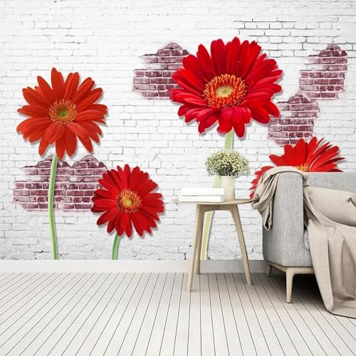 CHUNYAGOK 3D-Wandbilder aus weißen Ziegeln, geeignet für Wohnzimmer, Küche, Schlafzimmer, Esszimmer, Dekoration, rote Blumen-Design-Wandtapete von CHUNYAGOK