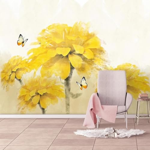 CHUNYAGOK Schlafzimmer Tapetendesign 3D Wandbild handgemalte gelbe Blumen Schmetterling Wohnzimmer Schlafzimmer Wandtapete von CHUNYAGOK