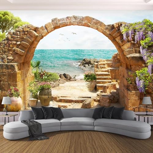 CHUNYAGOK Wandbild tapete garten stein bogen meer ansicht 3d foto tapete geeignet für wohnzimmer schlafzimmer wandbild von CHUNYAGOK