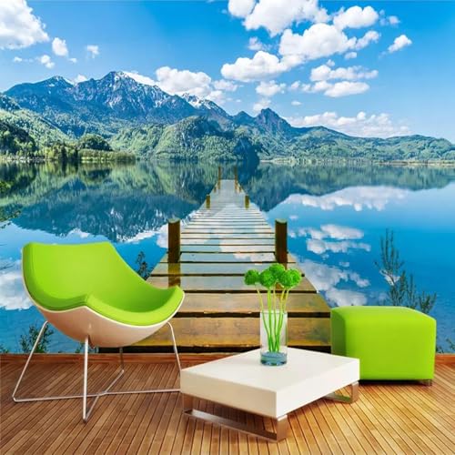 CHUNYAGOK Wandbild tapete zimmer blauer himmel weiße wolken holzbrücke see natürliche landschaft 3d kreative raum wandbild von CHUNYAGOK