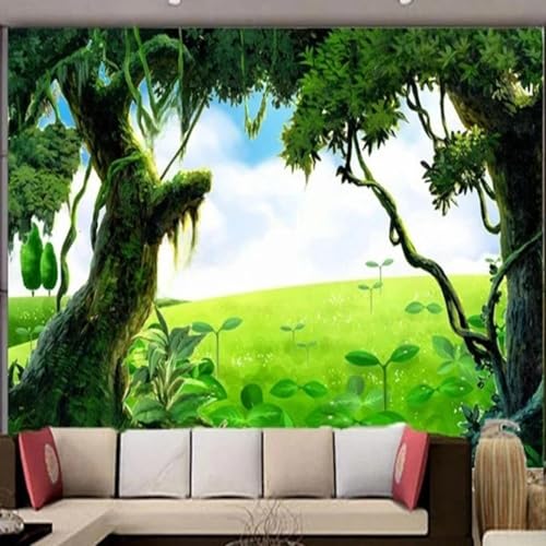 Cartoon Wald Bäume Naturlandschaft Tapete Fototapete geeignet für Wohnzimmer Schlafzimmer hängende Malerei von CHUNYAGOK
