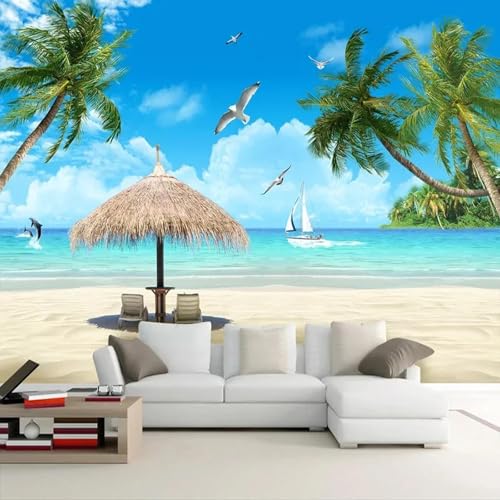 Fototapete Wandtattoo blauer Himmel Strand Kokospalme Meerblick 3D Wohnzimmer Schlafzimmer Papier Stift Wandbild 3D von CHUNYAGOK