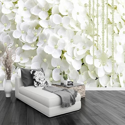Moderne Mode 3D weiße Blumen Schmuck Perlen Fototapete Wohnzimmer Dekoration Wandbild Tapete von CHUNYAGOK