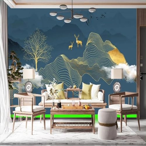 Wandbild Tapete Chinesische Tinte Landschaft Abstrakte Linien Design Studie Büro Inneneinrichtung von CHUNYAGOK