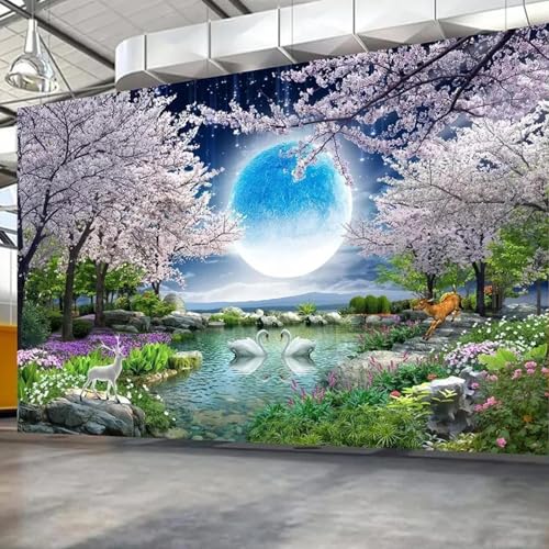 Wandbild Tapete Mond Kirschblütenbaum Naturlandschaft Wandbild Wohnzimmer Schlafzimmer Fototapete Wohnkultur von CHUNYAGOK