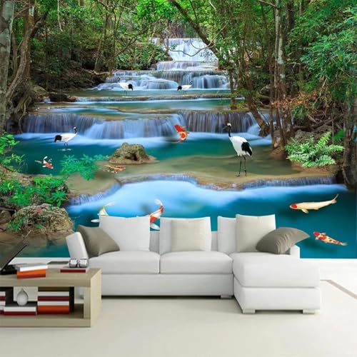 Wasserfall Wald Fluss 3D wasserdichte Leinwand Fototapete Wandbild Wohnzimmer Schlafzimmer Wandtapete von CHUNYAGOK