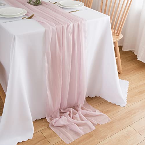 CHUQING Chiffon Tischläufer,75 x 300 cm,Rosa,dünner Dekostoff Table Runner Hochzeit Tischdeko Tischband Tischdecke Dekorativ Stoff von CHUQING