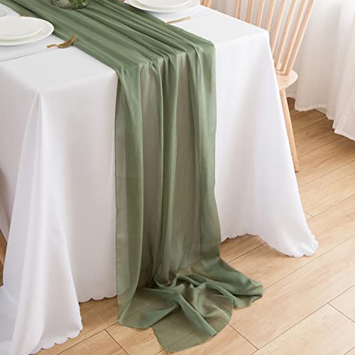 CHUQING Chiffon Tischläufer Grün Tischläufer Hochzeit Salbeigrün Stoff Tüll Hellgrün Boho Table Runner Tischdeko Läufer Tisch,70 cm x 3 m von CHUQING