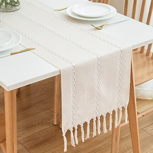 CHUQING Tischläufer Beige Boho Tischläufer Landhausstil Table Runner Makramee 180x33 cm,Beige Creme von CHUQING